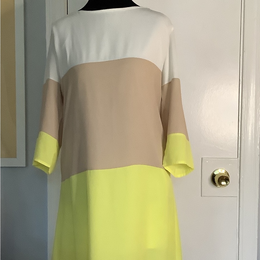 Lulu's Colorblock Midi Dress - White, Beige, Yellow